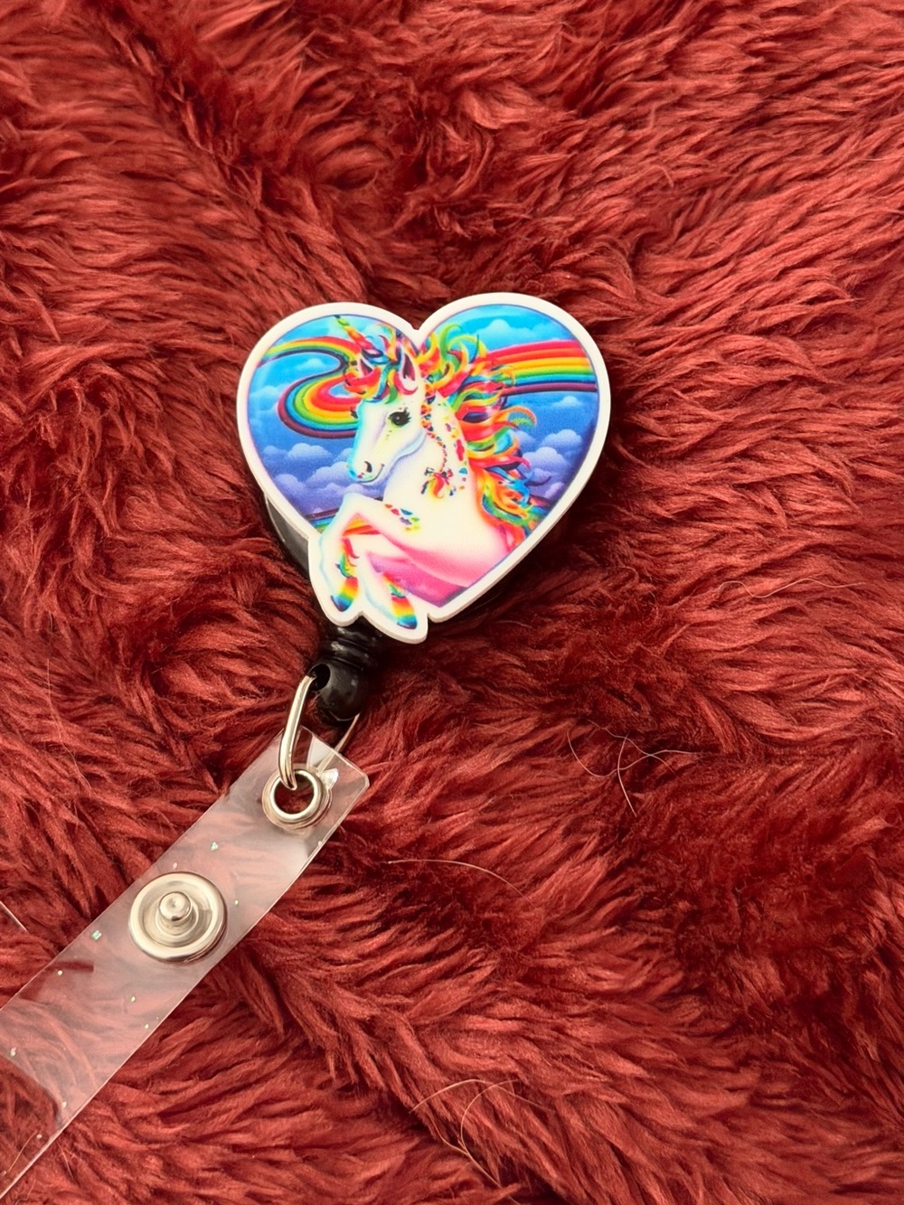 Heart-Shaped Rainbow Unicorn Badge Reel - Pink Rainbow Design